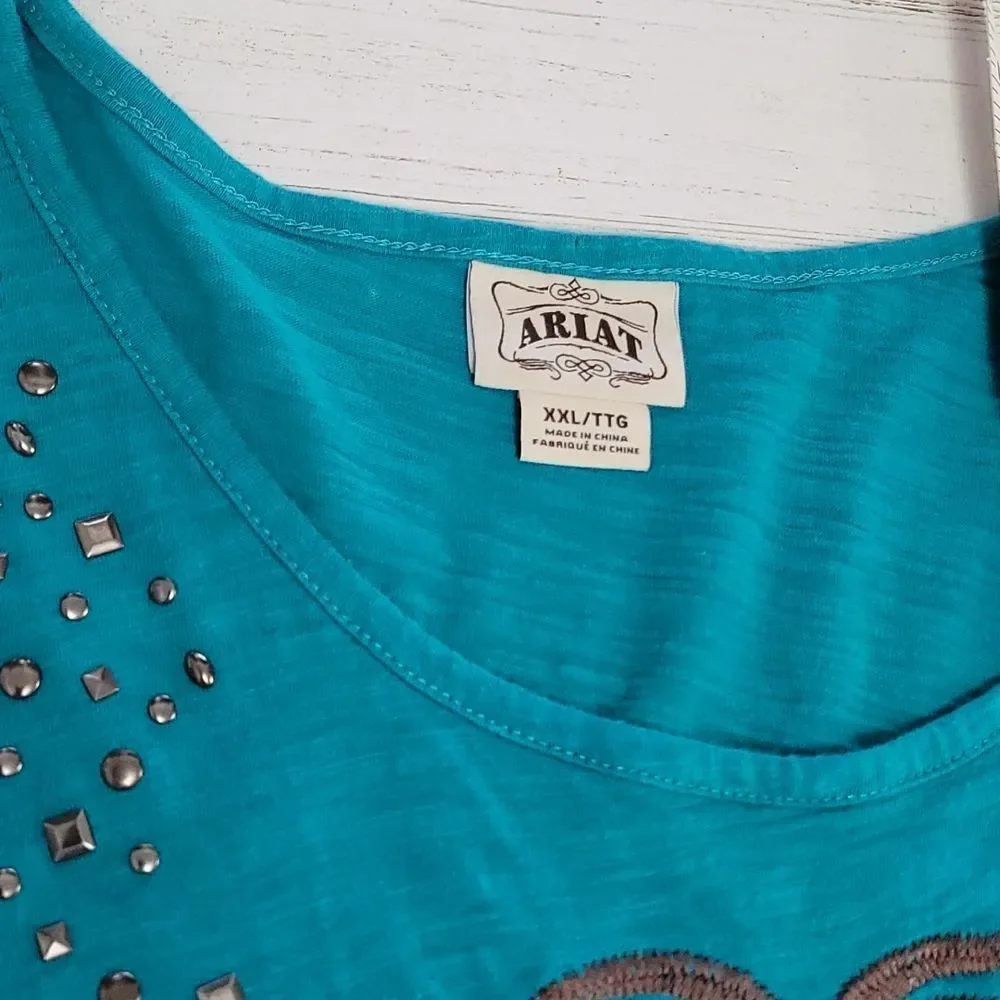 Ariat Teal Embellished Women's Top - Picture 4 of 6